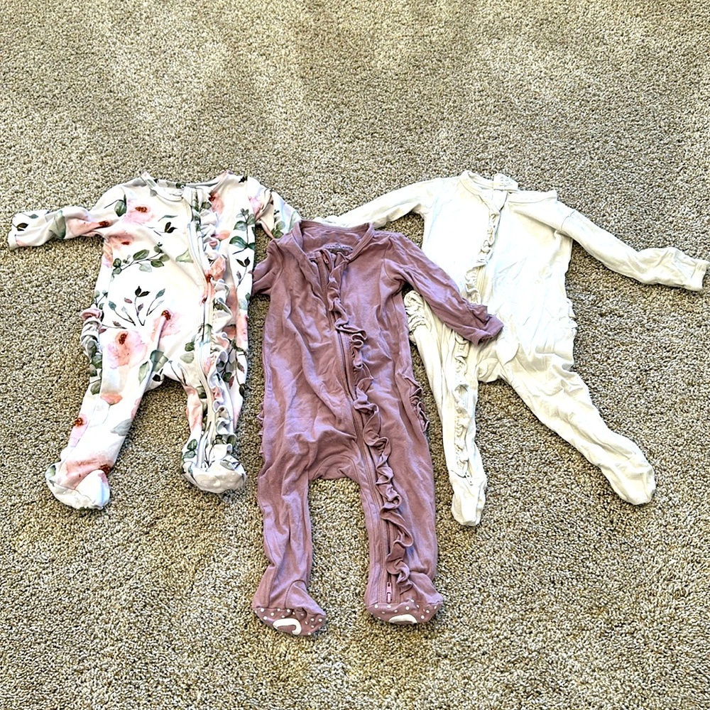 Caden Lane Pink and Purple Footies Soft Knit One Piece